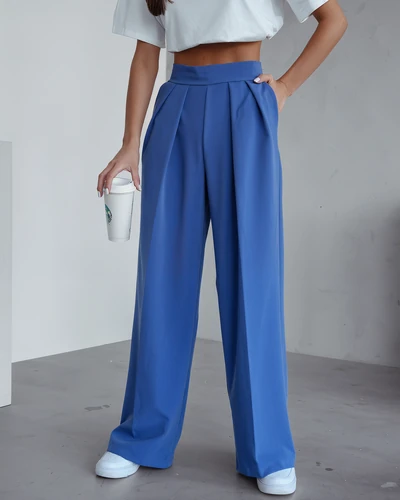 Royalfashion Široke hlače za ženske s pregibi