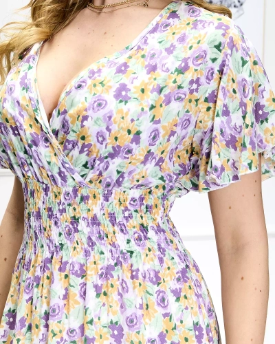 Royalfashion Fioletowo-zielona damska kwiecista sukienka midi