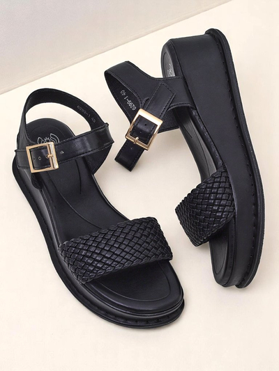 Royalfashion Ženske sandale s peto in pletenim trakom Fiolle