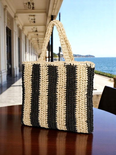 Royalfashion Velika ženska torba iz slame z vzorcem črt