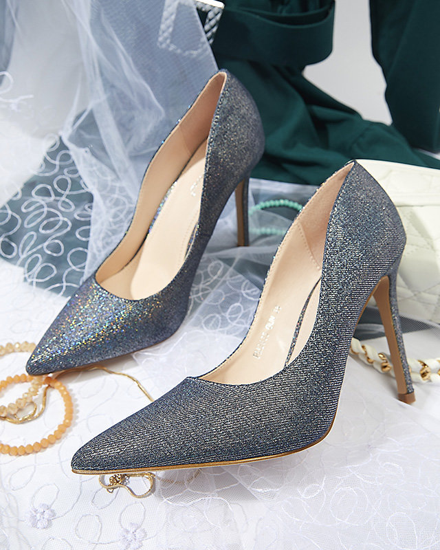 Royalfashion Grafitowe holograficzne damskie czółenka na szpilce Soddo