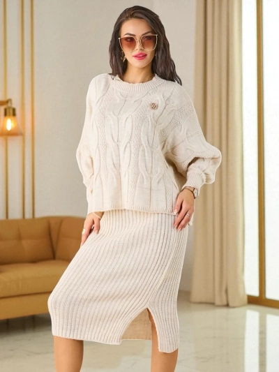 Royalfashion Akril pleteni ženski komplet s džemperom i suknjom Warm&Fuzzy