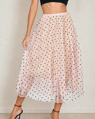 Royalfashion Žensko dvoslojno polka dot midi krilo