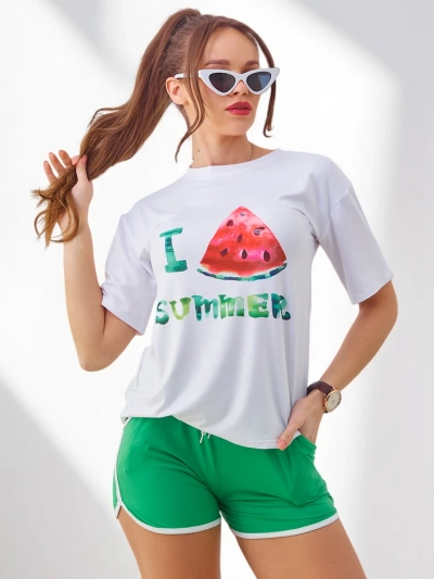 Royalfashion Ženski športni komplet s T-majico in kratkimi hlačami Lubenica