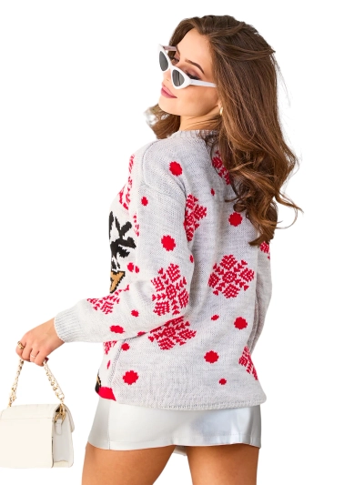 Royalfashion Siv ženski božični pulover s severnim jelenom