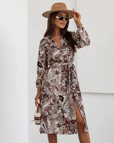 Royalfashion Ženska midi obleka s potiskom
