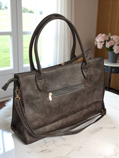 Ženska usnjena torbica Etruria Classica Elegante siva 41x31x14 cm