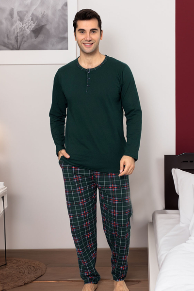 Royalfashion Heren Katoenen Pyjama's in Geruit Patroon