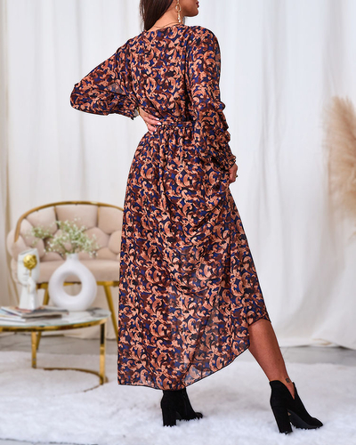 Royalfashion Kamelja vzorčasta ženska maksi obleka