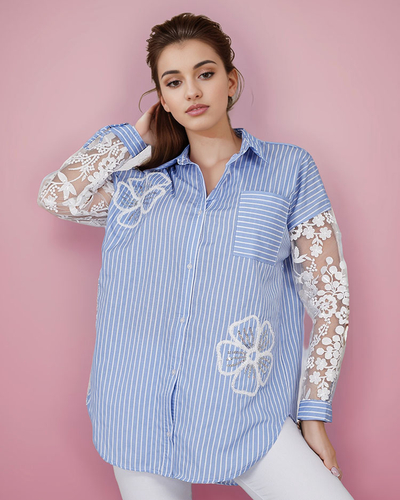 Royalfashion Ženska črtasta srajca s čipko