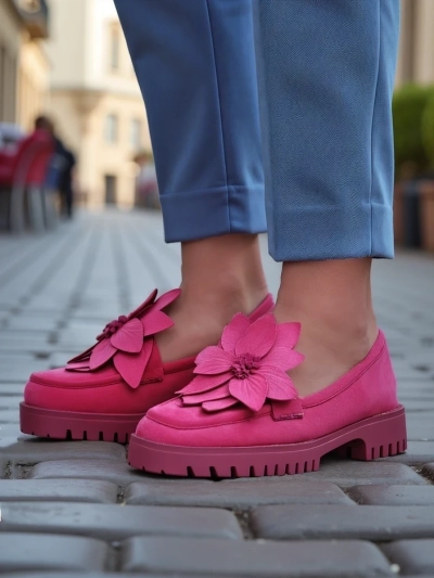 Ženski loaferji Royalfashion iz ekološkega semiša z Floverse cvetom