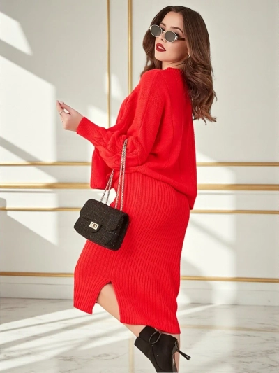 Royalfashion Akrilan pleteni ženski set s džemperom i suknjom Warm&Fuzzy