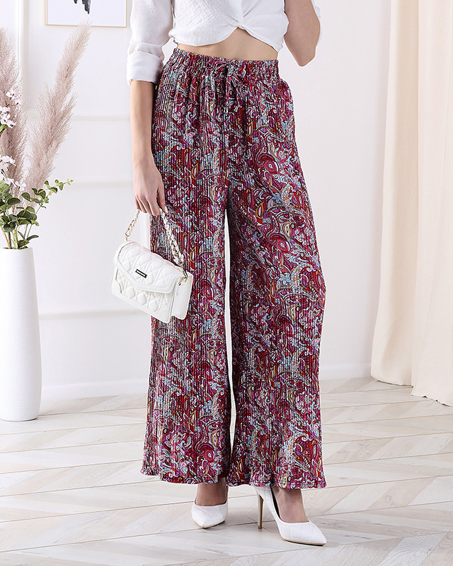 Royalfashion Wzorzyste szerokie spodnie damskie w kolorze czerwonym