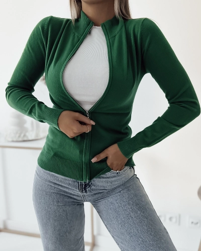 Royalfashion Temnozelen prilegajoč se pulover brez gumbov