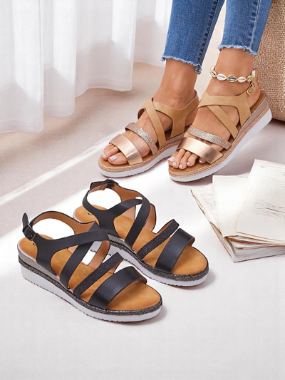 Aurelia Nero – Črni ženski sandali s polno peto Royalfashion eko usnje