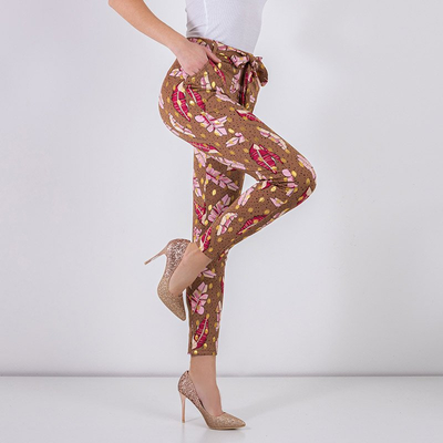 Royalfashion Brązowe damskie tregginsy w piórka