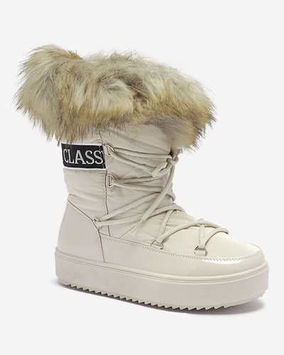 Royalfashion Beżowe damskie wsuwane buty a'la śniegowce z futerkiem Lilitsa