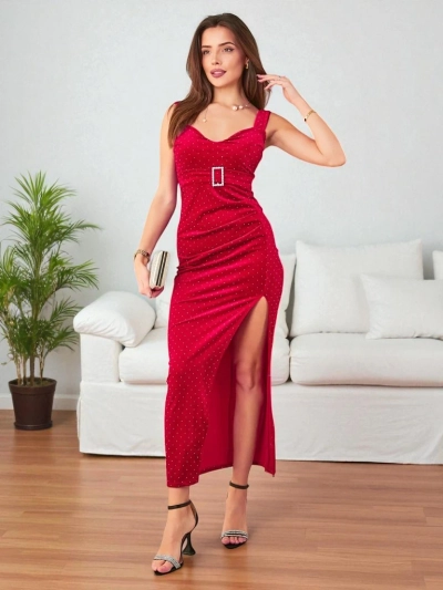 Royalfashion Ženska midi obleka s istrlečji