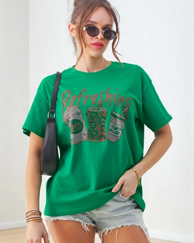 Royalfashion Ženska bombažna majica s tiskom okrašenim z diamanti