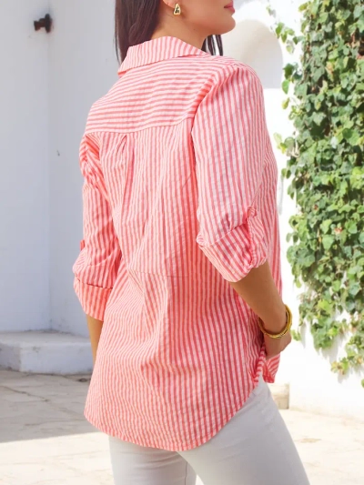 Royalfashion ženska črtasta bombažna srajca z vozlom na dnu