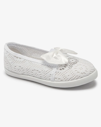 Royalfashion Dziewczęce białe tenisówki slip on z kokardką Sweet Time