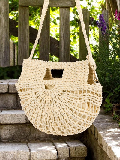 Royalfashion Majhna ženska torbica iz slame Mini Moon Straw