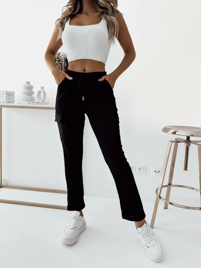 Royalfashion Črne ženske rebraste bojne hlače