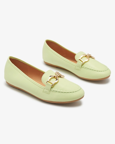 Royalfashion Zielone eko-skórzane damskie mokasyny z ozdobą Wiwet