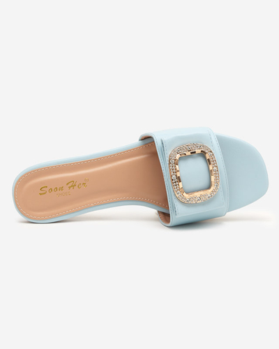 Royalfashion Niebieskie damskie klapki z ozdobą z cyrkoniami Iteria