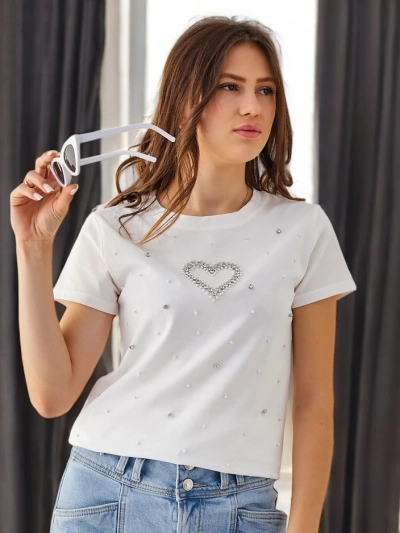 Royalfashion Ženska bombažna majica z bisernim srcem