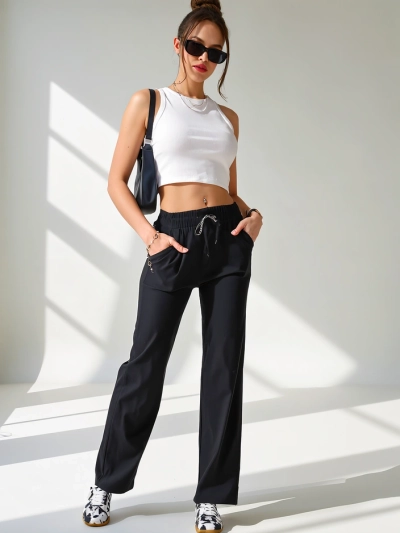 Royalfashion Široke ženske hlače iz blaga s katerim je bombaž