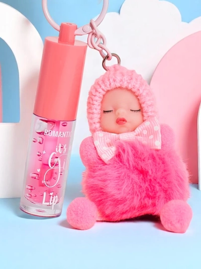 Lip gloss za otroke s punčko Temno roza