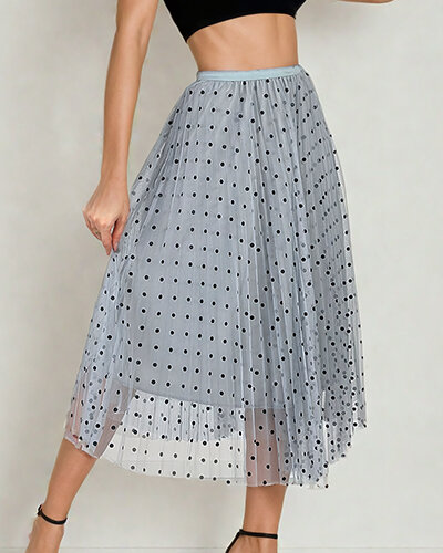 Royalfashion Žensko dvoslojno polka dot midi krilo
