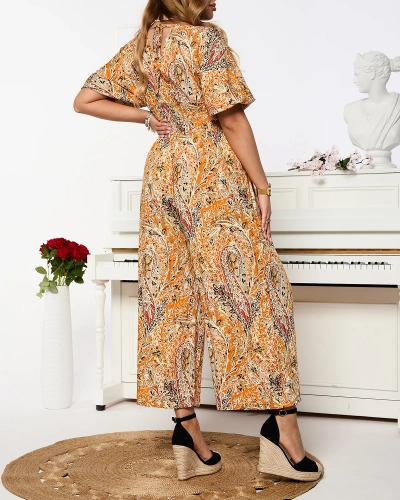 Royalfashion Wzorzysty kombinezon damski w kolorze pomarańczowym