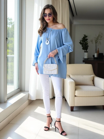 Royalfashion Ženska bluzka inspirirana španskim stilom z naborki