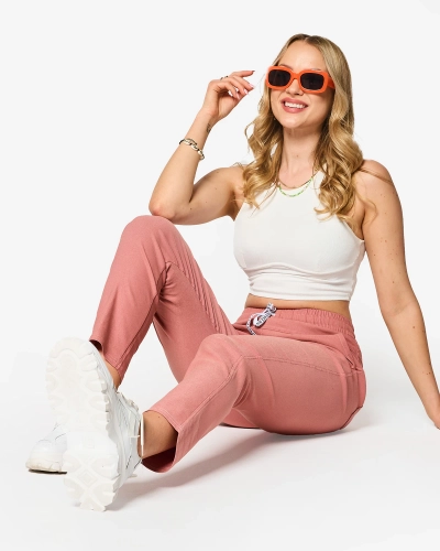 Royalfashion Damskie proste spodnie materiałowe w kolorze różowym PLUS SIZE
