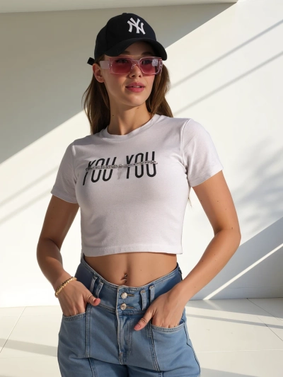 Royalfashion Ženski bombažni crop top z napisom