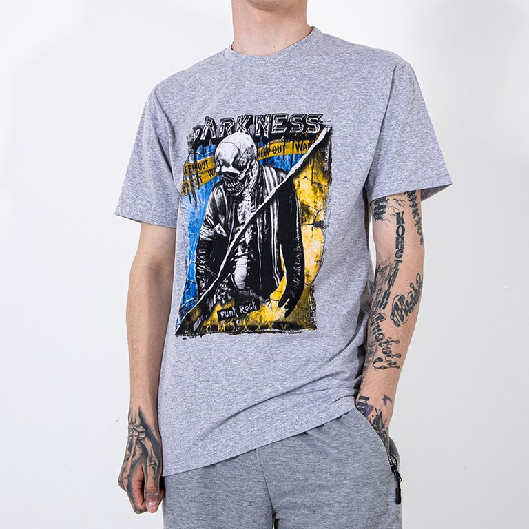 Royalfashion Szary bawełniany męski t-shirt z printem