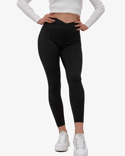 Royalfashion Czarne legginsy damskie z szeroką gumą w pasie