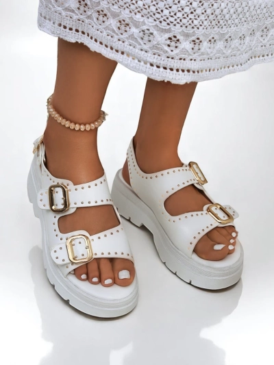 Royalfashion Sandalias de mujer con suela más gruesa y pedrería Rocky Chic