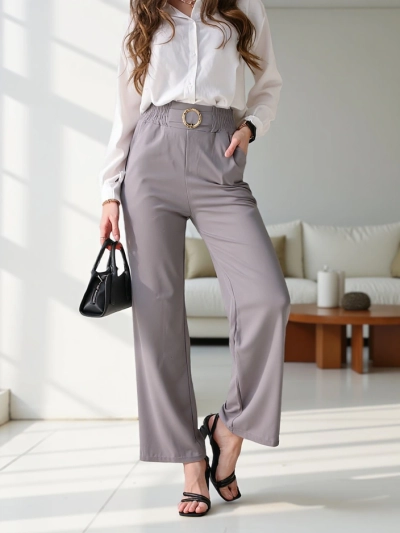 Royalfashion Široke ženske hlače z dekorativno spono