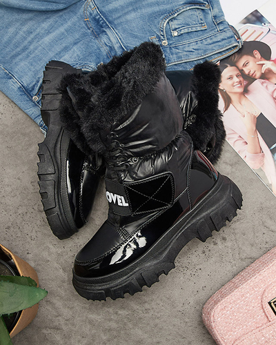 Royalfashion Buty a'la śniegowce damskie na płaskiej podeszwie w kolorze czarnym Sapollo