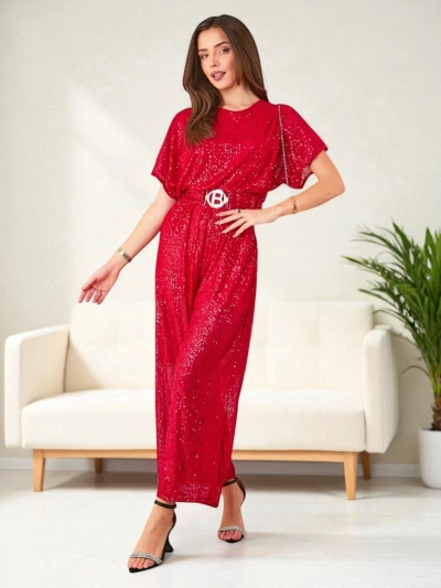 Royalfashion Dluga kombinezon z cekinami dla kobiet