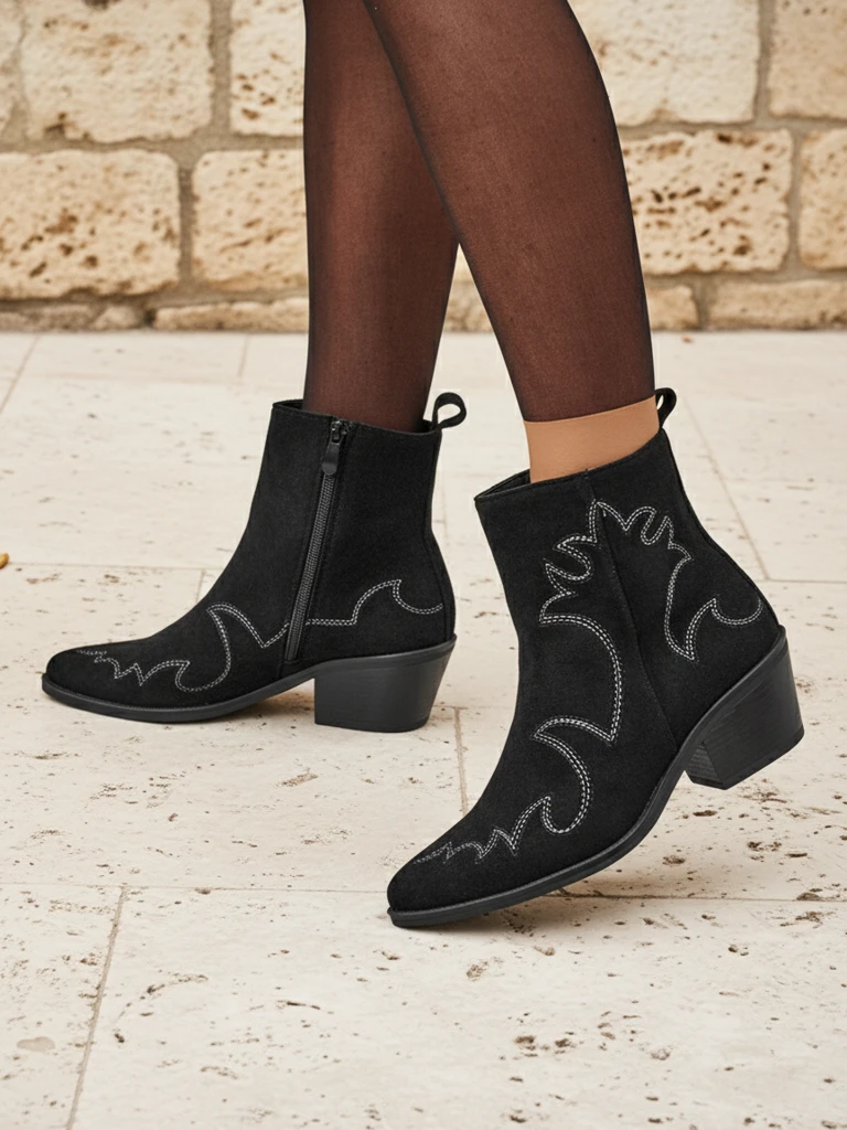 Ženski gležnarji kavbojski stil Velvet Ash – s peto