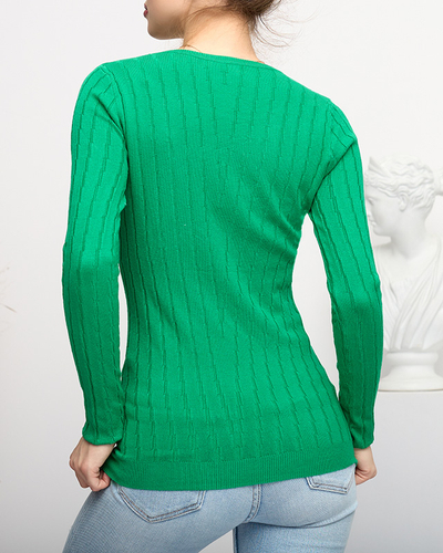 Royalfashion Sweter damski z okrągłym dekoltem w kolorze zielonym