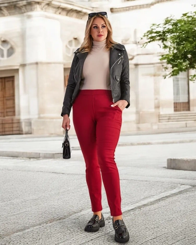 Royalfashion Bordowe damskie ocieplane spodnie typu tregginsy PLUS SIZE