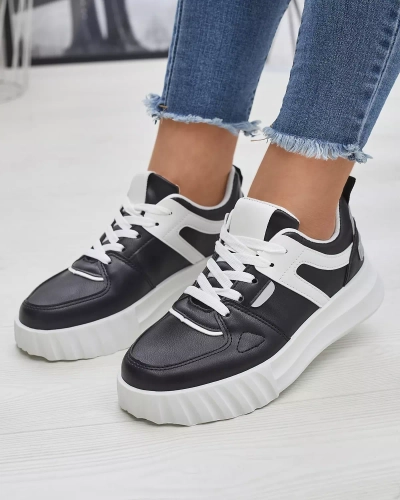 Royalfashion Eko-skórzane damskie czarne casualowe buty sportowe z białymi wstawkami Netiris