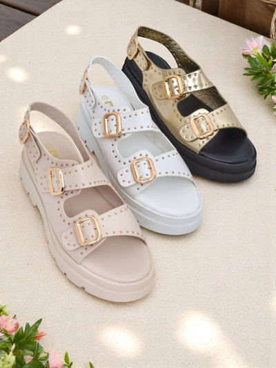 Royalfashion Sandalias de mujer con suela más gruesa y pedrería Rocky Chic