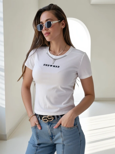 Royalfashion Ženski bombažni crop top s potiskom
