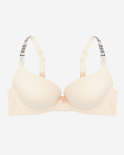 Royalfashion Beżowy gładki usztywniany biustonosz ze zdobionymi ramiączkami